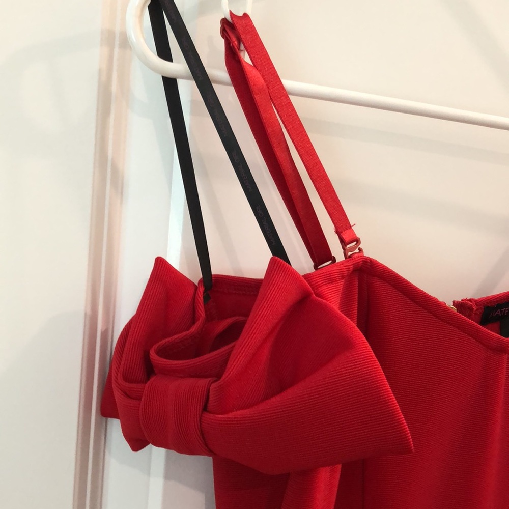 Red Material Girl Dress with Bow Sleeves, size S - Picture 3 of 7